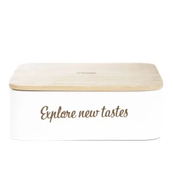 HOMLA Pojemnik Escille Z Drewniana Pokrywka Bialy 18X15X6 Cm