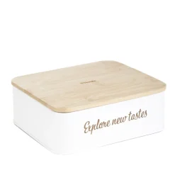 HOMLA Pojemnik Escille Z Drewniana Pokrywka Bialy 18X15X6 Cm