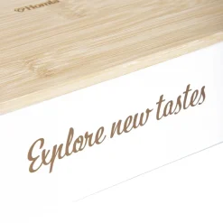 HOMLA Pojemnik Escille Z Drewniana Pokrywka Bialy 18X15X6 Cm