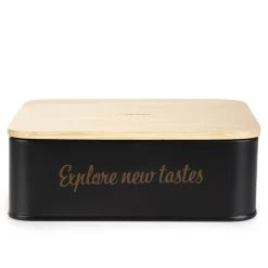 HOMLA Pojemnik Escille Z Drewniana Pokrywka Czarny 18X15X6 Cm