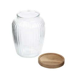 HOMLA Pojemnik Pavo Ryflowany Z Akacjowa Przykrywka 19 X14 Cm