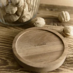 HOMLA Pojemnik Pavo Ryflowany Z Akacjowa Przykrywka 19 X14 Cm