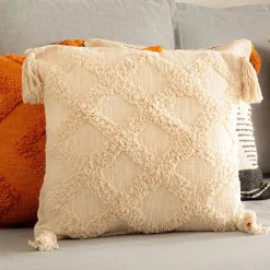 HOMLA Poszewka Monto Bezowa Z Fredzlami I Zdobieniami 45X45 Cm