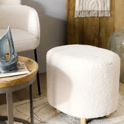 HOMLA Pufa Alda Bezowa W Tkaninie Teddy 50X40X44 Cm