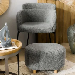 HOMLA Pufa Alda Boogie Szara W Tkaninie Teddy 50X40X31 Cm