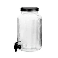 HOMLA Sloik Velmo Z Kranikiem Prazkowany Z Czarna Pokrywka 6 L