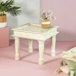 HOMLA Stolik Kawowy Banhi Lite Drewno Mango Zlobione 56X56X50 Cm