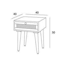 HOMLA Szafka Nocna Natte Lite Drewno Mango Z Rattanem 40X40X50 Cm