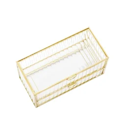 HOMLA Szkatulka Na Bizuterie Grazia Z Szufladka Ze Szkla Prazkowanego 21X10X10,5 Cm