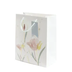 HOMLA Torebka Prezentowa Cymka Bezowe Kwiaty 14X27X33 Cm
