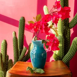 HOMLA Wazon Ambros Szklany Turkusowy 13X12X20 Cm