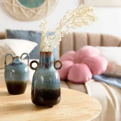 HOMLA Wazon Lave Ceramiczny Z Uszami Niebieski 14X14X24 Cm