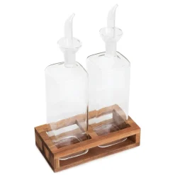 HOMLA Zestaw Butelek Carlos Na Oliwe Z Akacjowa Podstawka 2 Szt.