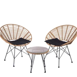 HOMLA Zestaw Mebli Leuca Boho Plecione Naturalne Z Dwiema Poduszkami 3 Szt.