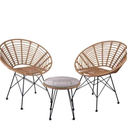 HOMLA Zestaw Mebli Leuca Boho Plecione Naturalne Z Dwiema Poduszkami 3 Szt.