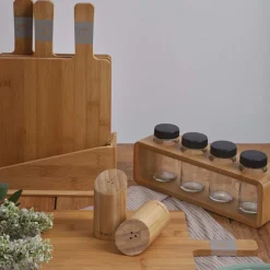 HOMLA Zestaw Przyprawnikow Bambou Bambusowych Na Stojaku 4 Sloiczki 26X7,5 Cm