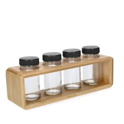 HOMLA Zestaw Przyprawnikow Bambou Bambusowych Na Stojaku 4 Sloiczki 26X7,5 Cm