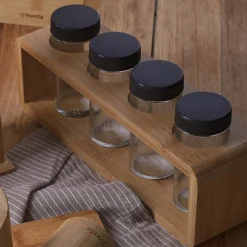 HOMLA Zestaw Przyprawnikow Bambou Bambusowych Na Stojaku 4 Sloiczki 26X7,5 Cm