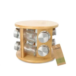 HOMLA Zestaw Przyprawnikow Bambou Na Obrotowym Stojaku - 8 Sloiczkow 15X19 Cm