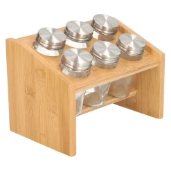 HOMLA Zestaw Przyprawnikow Mooka Bambusowych Na Stojaku 6 Sloiczkow 14X21Cm