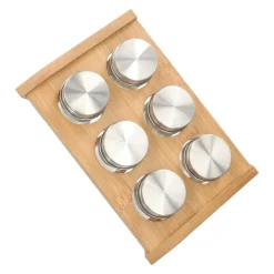 HOMLA Zestaw Przyprawnikow Mooka Bambusowych Na Stojaku 6 Sloiczkow 14X21Cm