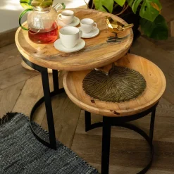 HOMLA Zestaw Stolikow Kawowych Harvey Drewnianych 53X51/43X43 Cm