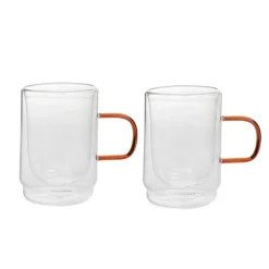 HOMLA Zestaw Szklanek Cembra Retro Z Podwojna Scianka I Bursztynowym Uchem 2 Szt. 0.35