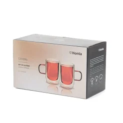 HOMLA Zestaw Szklanek Cembra Retro Z Podwojna Scianka I Bursztynowym Uchem 2 Szt. 0.35