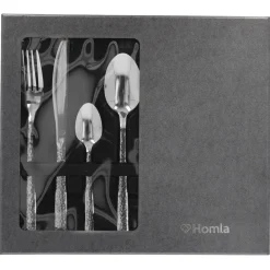 HOMLA Zestaw Sztućców Martello Z Mlotkowana Raczka Srebrne 24 Szt.